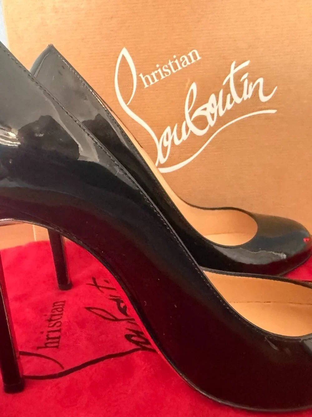 Christian Louboutin Fifille 100 Black Patent Pumps EU 37 US 7